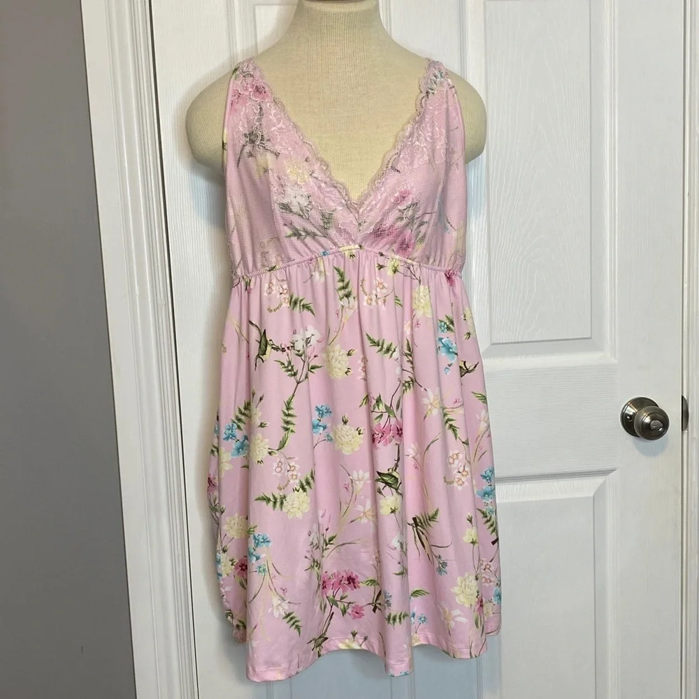 La Vie en Rose Pink Floral Lace Babydoll Chemise Sleep Dress XL - Picture 3 of 15